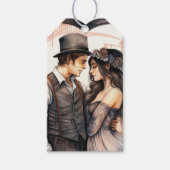 水色カップルロマンチックなハートヴィンテージ ギフトタグ (正面)