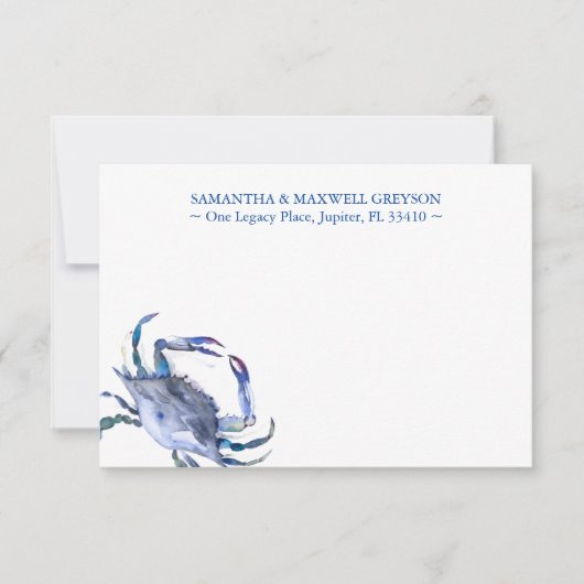 水色カニ文具パーソナライズされたカード ノートカード (正面)