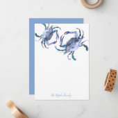 水色カニ文具パーソナライズされた具 ノートカード (正面/裏面インサイチュ)