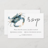 水色カニ魚介類RSVP for 2イベント 出欠カード (正面/裏面)