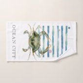 水色カニ、ビーチの町、OCE.AN CITY ハンドタオル (ハンドタオル)