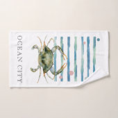 水色カニ、ビーチ町、海市 バスタオルセット (ハンドタオル)