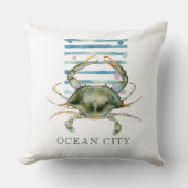 水色カニ、沿岸、ビーチ、海市 クッション (正面)