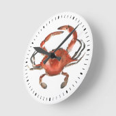 水色カニ – 赤 ラウンド壁時計 (傾斜)