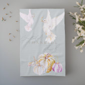 水色カボチャとホワイト鳩の感謝祭 キッチンタオル