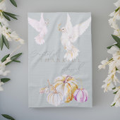 水色カボチャとホワイト鳩の感謝祭 キッチンタオル