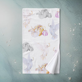 水色カボチャとホワイト鳩の感謝祭 ハンドタオル