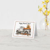 水色カボチャのトラック幸せな収穫タイムカード カード (黄色い花)