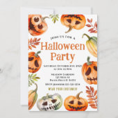水色カボチャのハロウィーンの衣装パーティー 招待状 (正面)