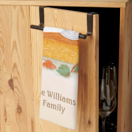 水色カボチャのパイ幸せな感謝祭の家族 キッチンタオル