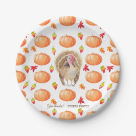 水色カボチャ七面鳥パターン感謝祭 ペーパープレート