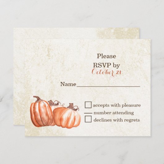 水色カボチャ秋収穫結婚式RSVPカード 招待状 (正面/裏面)