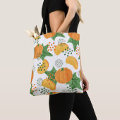 水色カボチャ野菜：オレンジ色シームレス トートバッグ (クローズアップ)