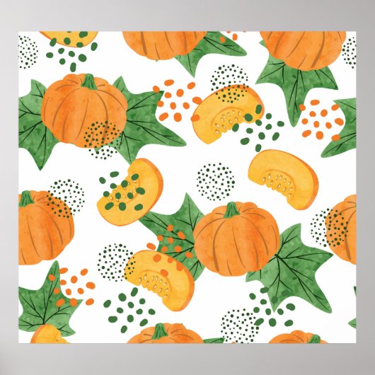 水色カボチャ野菜：オレンジ色シームレス ポスター (正面)