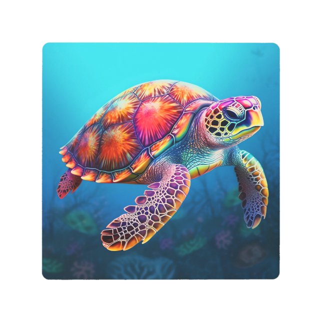 水色カメ メタルプリント (正面)