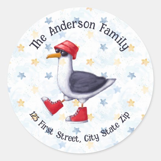 水色カモメビーチ海シーサイドバード ラウンドシール (正面)