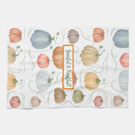 水色カラフルつる植物カボチャのパッチ キッチンタオル