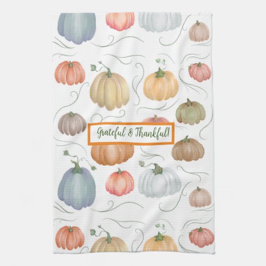 水色カラフルつる植物カボチャのパッチ キッチンタオル (縦)