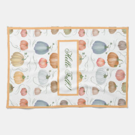 水色カラフルつる植物カボチャのパッチ キッチンタオル