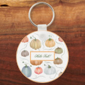 水色カラフルつる植物カボチャのパッチ キーホルダー (正面)