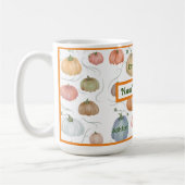 水色カラフルつる植物カボチャのパッチ コーヒーマグカップ (左)