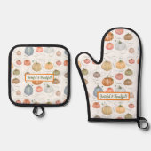 水色カラフルつる植物カボチャのパッチ 鍋つかみ&鍋敷きセット (正面)