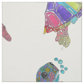 水色カラフルウミガメ生地 ファブリック (見本)