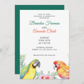 水色カラフルオウム対フローラ結婚ズ 招待状 (正面/裏面)