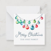 水色カラフルクリスマスストリングライト写真 ノートカード (正面)