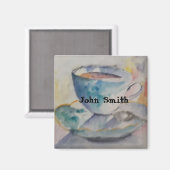 水色カラフルコーヒーマグとソーサー マグネット (正面/裏面)