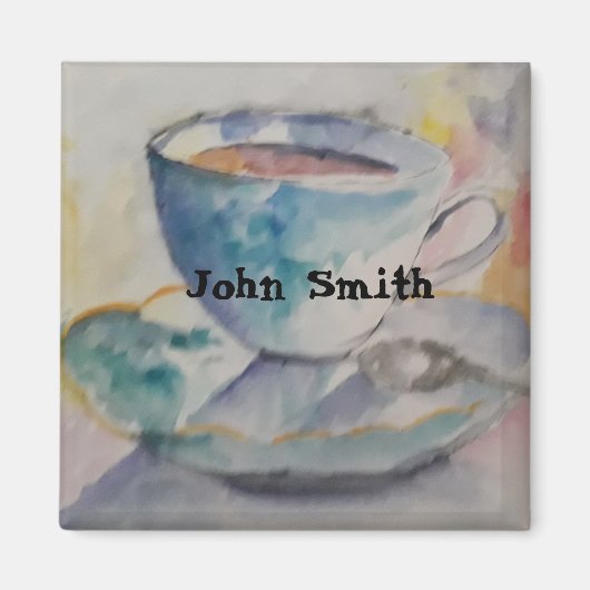 水色カラフルコーヒーマグとソーサー マグネット (正面)