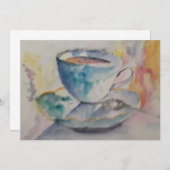 水色カラフルコーヒーマグとソーサー 招待状 (正面/裏面)