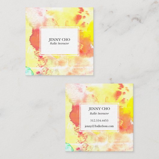 水色カラフルテクス絵画チャ動揺して スクエア名刺 (正面/裏面)