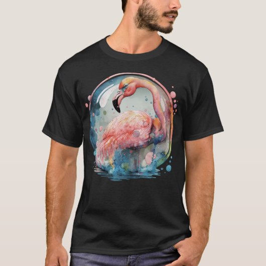 水色カラフルフラミンゴ Tシャツ (正面)