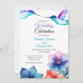 水色カラフルフローラハミ結婚ドリ 招待状 (正面)