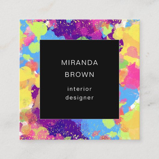 水色カラフル抽象芸術黒QRコード スクエア名刺 (正面)