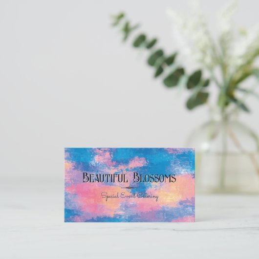 水色カラフル背景 名刺 (スタンド正面)