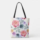 水色カラフル花柄 トートバッグ (裏面)