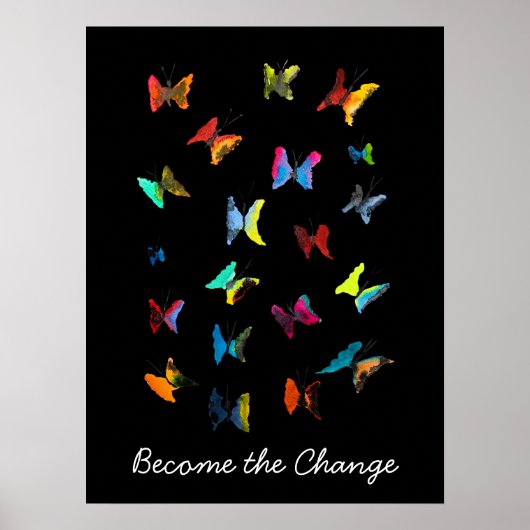 水色カラフル蝶のスローガン ポスター (正面)