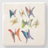 水色カラフル蝶の石コースター ストーンコースター (正面)