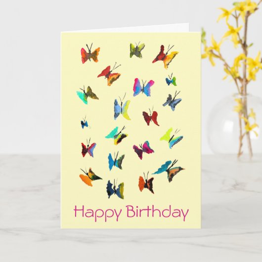 水色カラフル蝶 カード (黄色い花)
