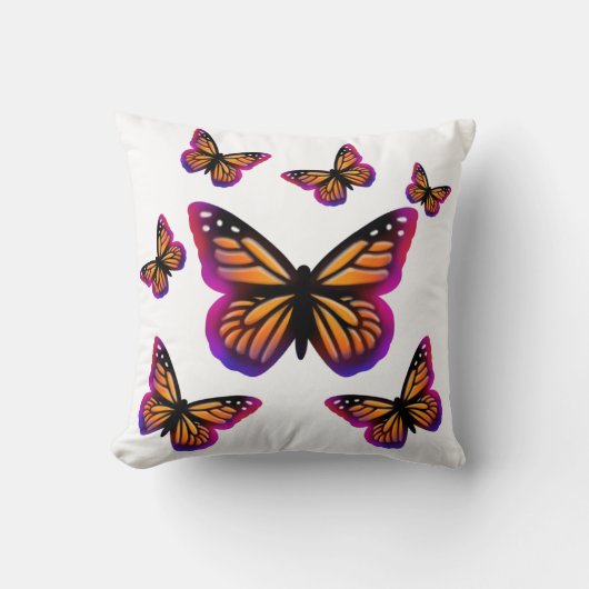 水色カラフル蝶 クッション (正面)