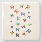 水色カラフル蝶 ストーンコースター (正面)