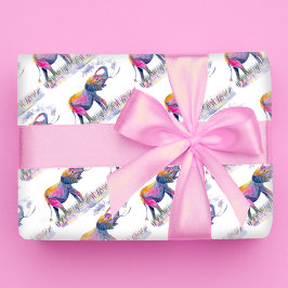 水色カラフル象 ラッピングペーパー