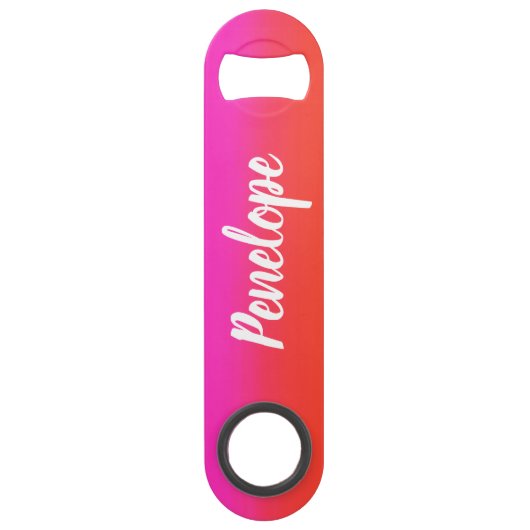 水色カラフル赤ピンクモノグラムのスクリプト名 スピード栓抜き (裏面)