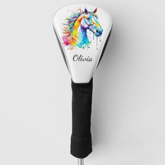 水色カラフル馬頭デザイン ゴルフヘッドカバー (正面)