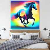 水色カラフル馬 キャンバスプリント (インサイチュ (寝室))
