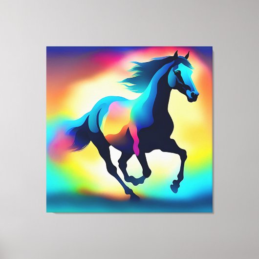 水色カラフル馬 キャンバスプリント (正面)