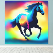 水色カラフル馬 キャンバスプリント (インサイチュ (ウッドフロア))
