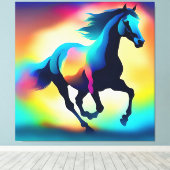 水色カラフル馬 キャンバスプリント (インサイチュ (ウッドフロア))